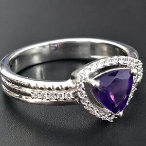 Silver Amethyst Cz(1.45ct) Rhodium Plated Ring - Size 8